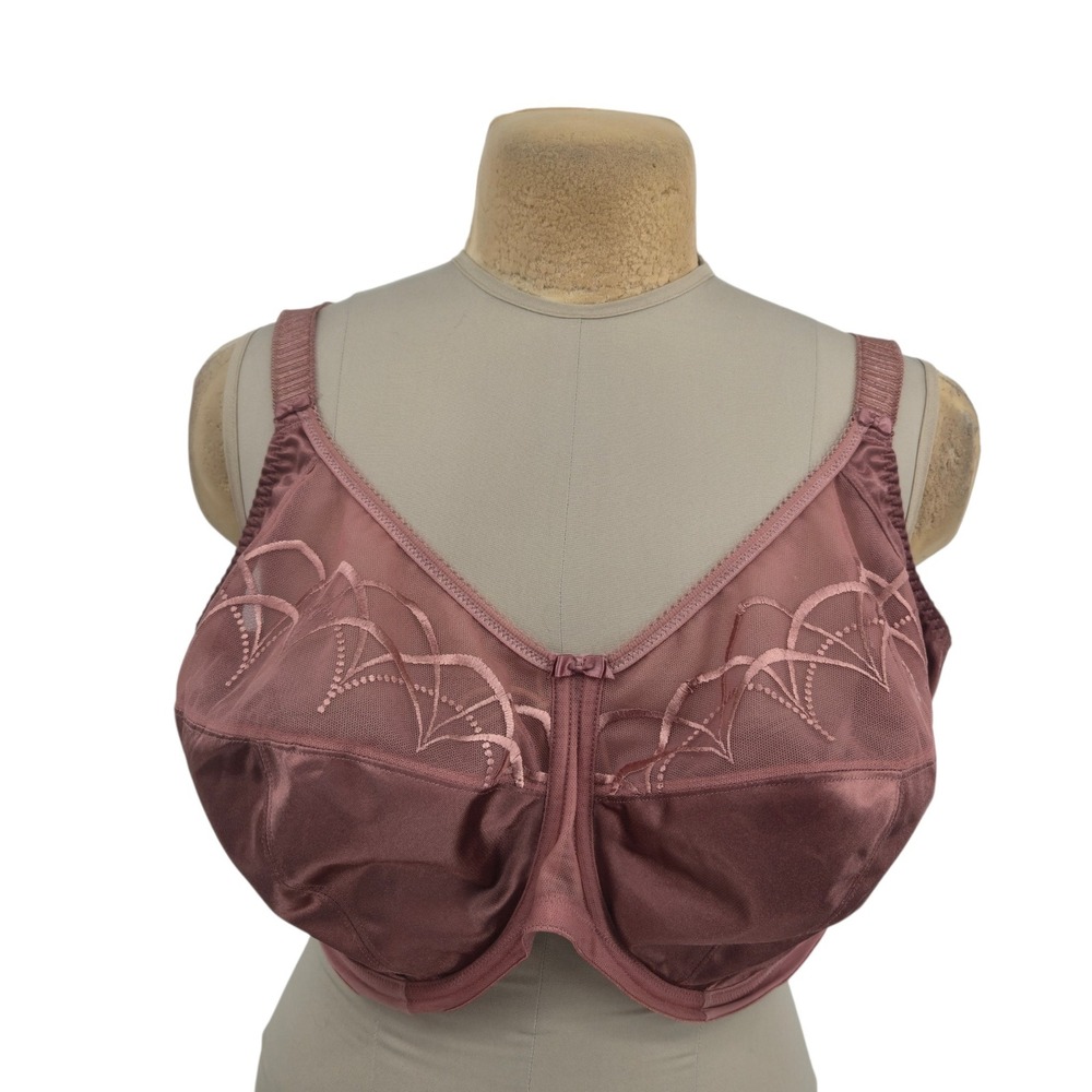 Elomi Cate Full Figure Underwire Bra Women 44J Rosewood Pink Embroidery Lingerie